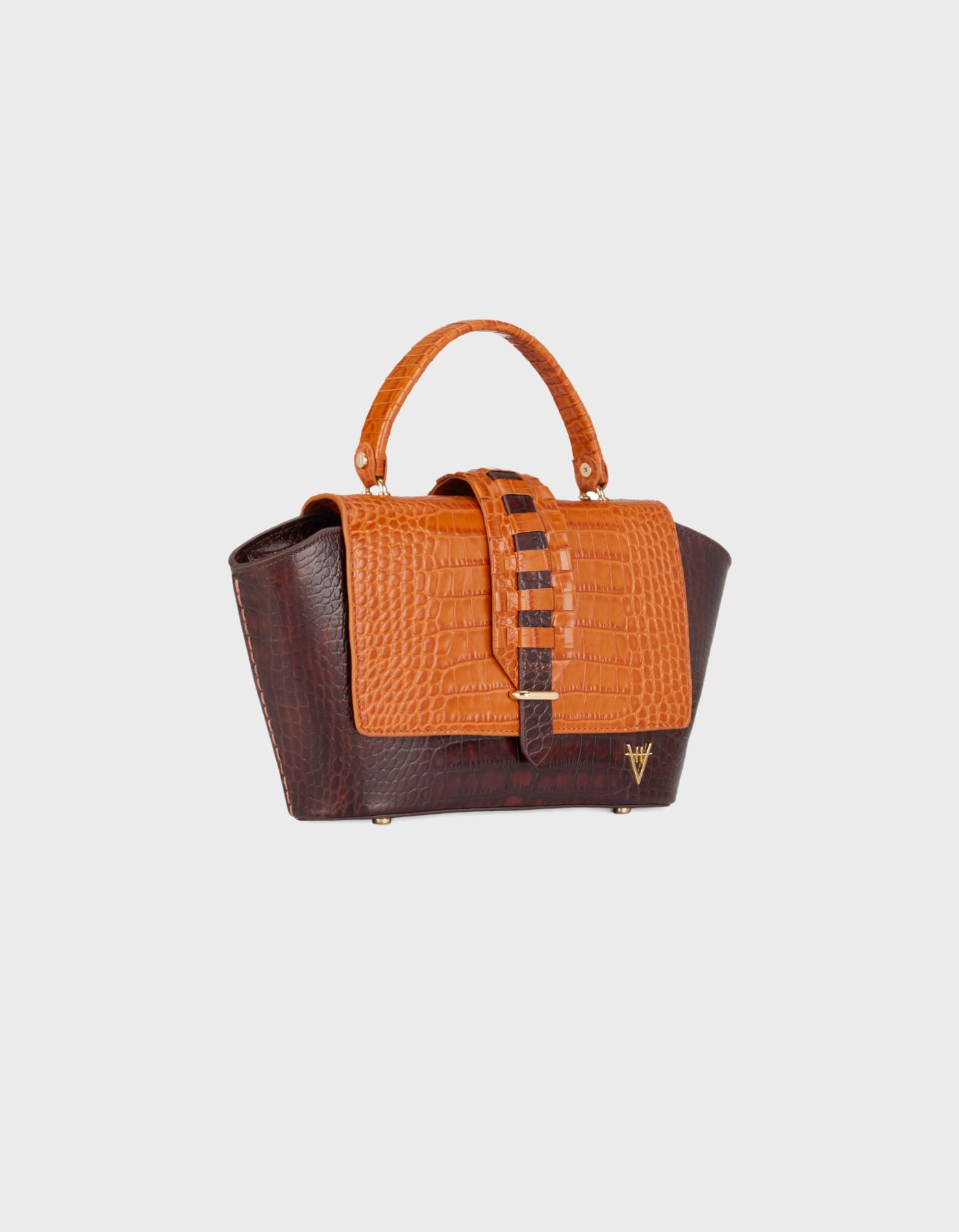 HiVa Atelier | Ventus Shoulder Bag Croco Effect Chocolate & Burnt Orange | Her Tarza Uygun Deri Aksesuarlar