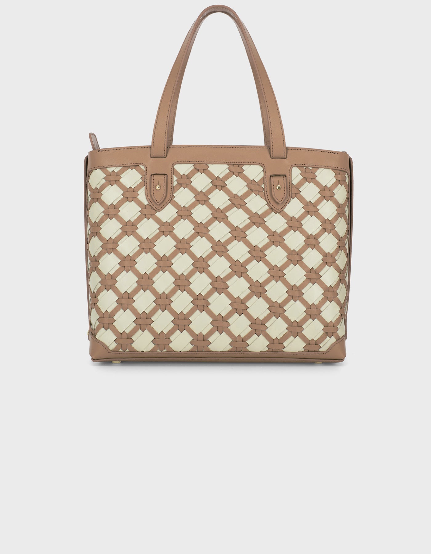 Woven Detail Leather Tote Bag