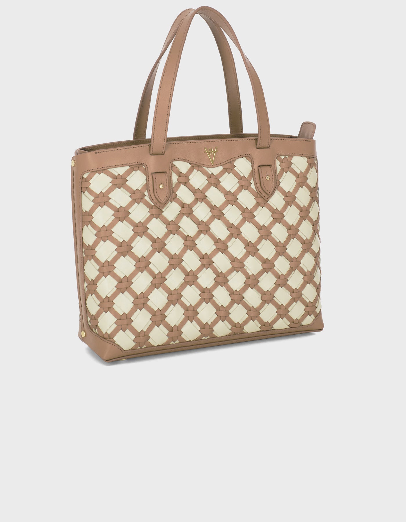 Woven Detail Leather Tote Bag