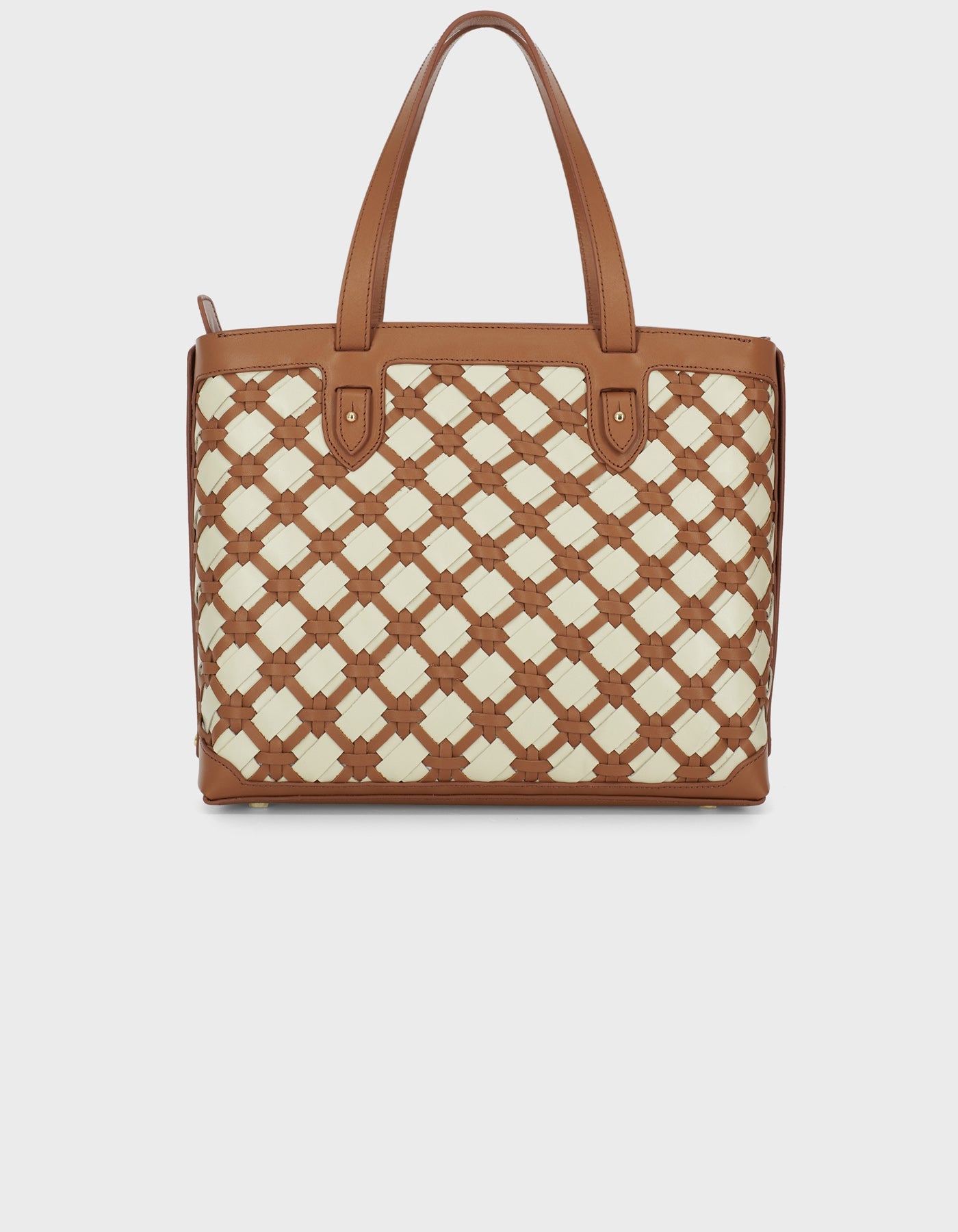 Woven Detail Leather Tote Bag